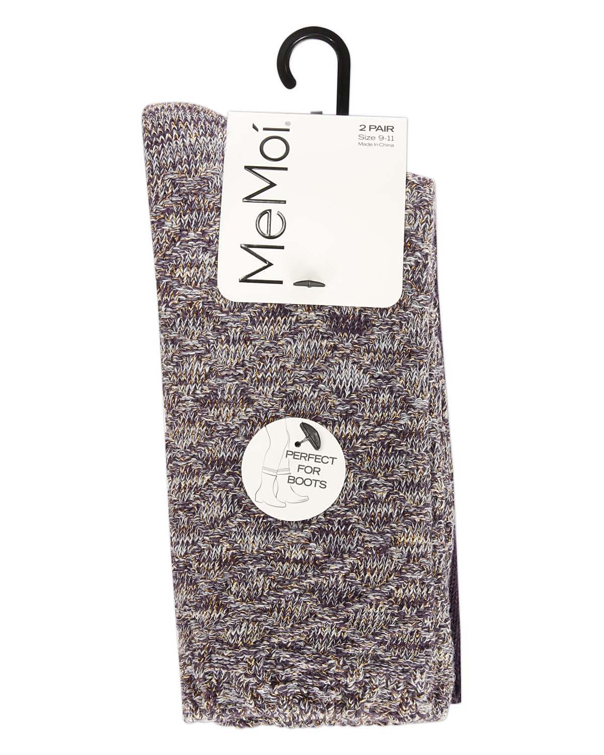 2 Pairs Women's Diamond Sparkle Cotton-Rich Crew Socks