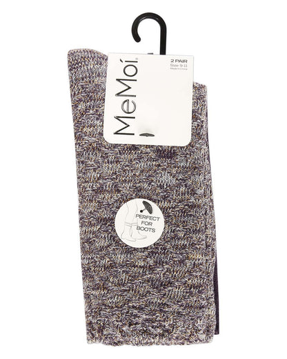 2 Pairs Women's Diamond Sparkle Cotton-Rich Crew Socks