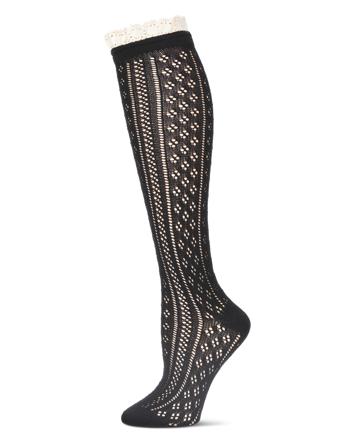 Women's Eyelet Romance Knee-High Socks : Color: Black