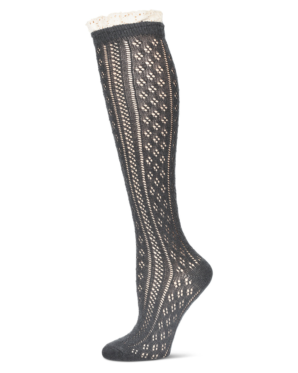 Women's Eyelet Romance Knee-High Socks : Color: Dark Gray Heather