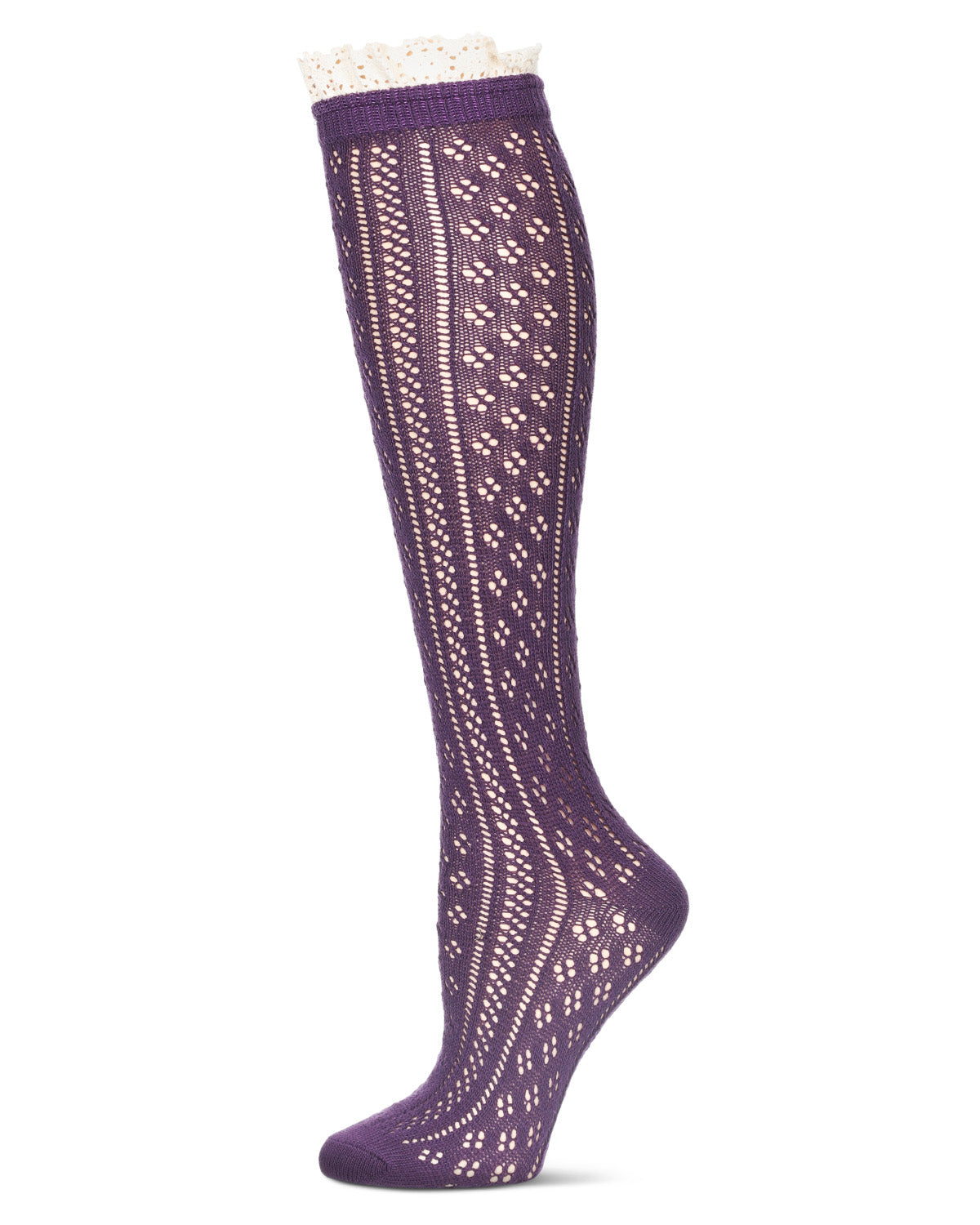 Women's Eyelet Romance Knee-High Socks : Color: Purple Pennant