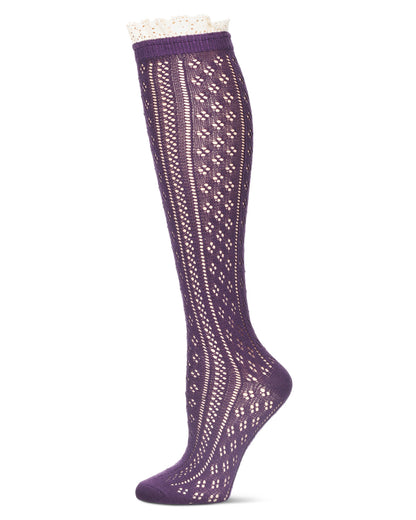 Women's Eyelet Romance Knee-High Socks : Color: Purple Pennant