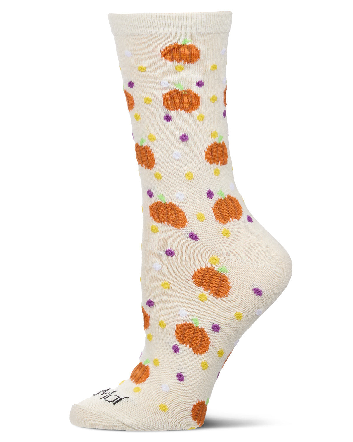 Women's Cheery Pumpkin Polka Dot Festive Crew Socks