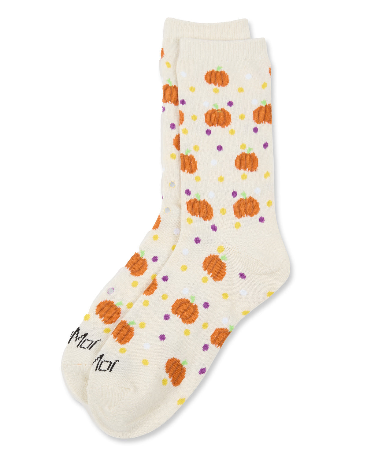Women's Cheery Pumpkin Polka Dot Festive Crew Socks