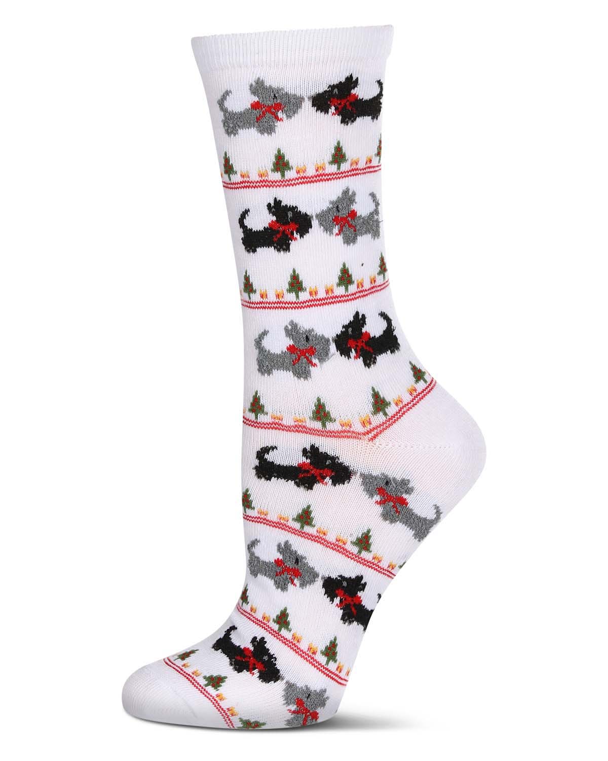 Women's Christmas Scottie Dog Crew Socks