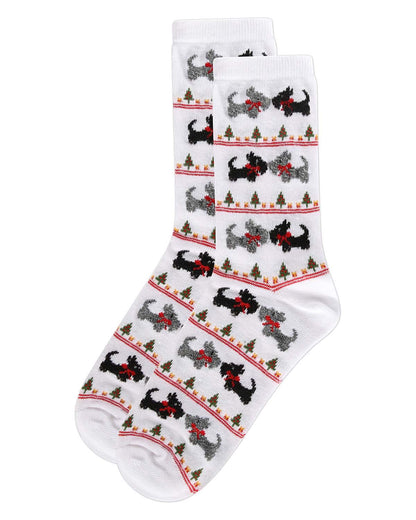Women's Christmas Scottie Dog Crew Socks