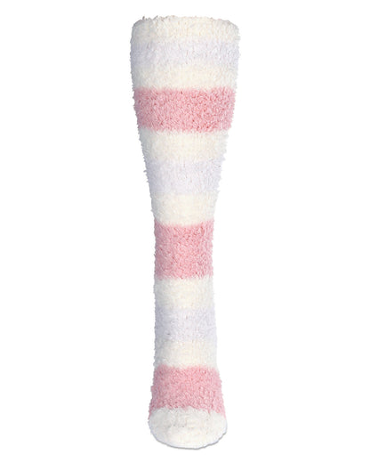 Women's Multi-Stripe Teddy Bear Plush Knee High Socks : Color: Ivory