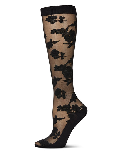 Women's Floral Fantasy Sheer Knee High Socks : Color: Black