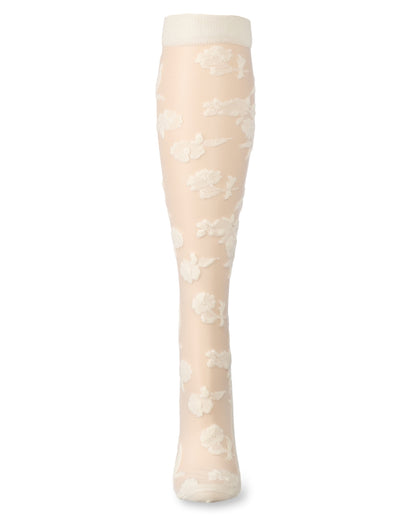 Women's Floral Fantasy Sheer Knee High Socks : Color: Ivory