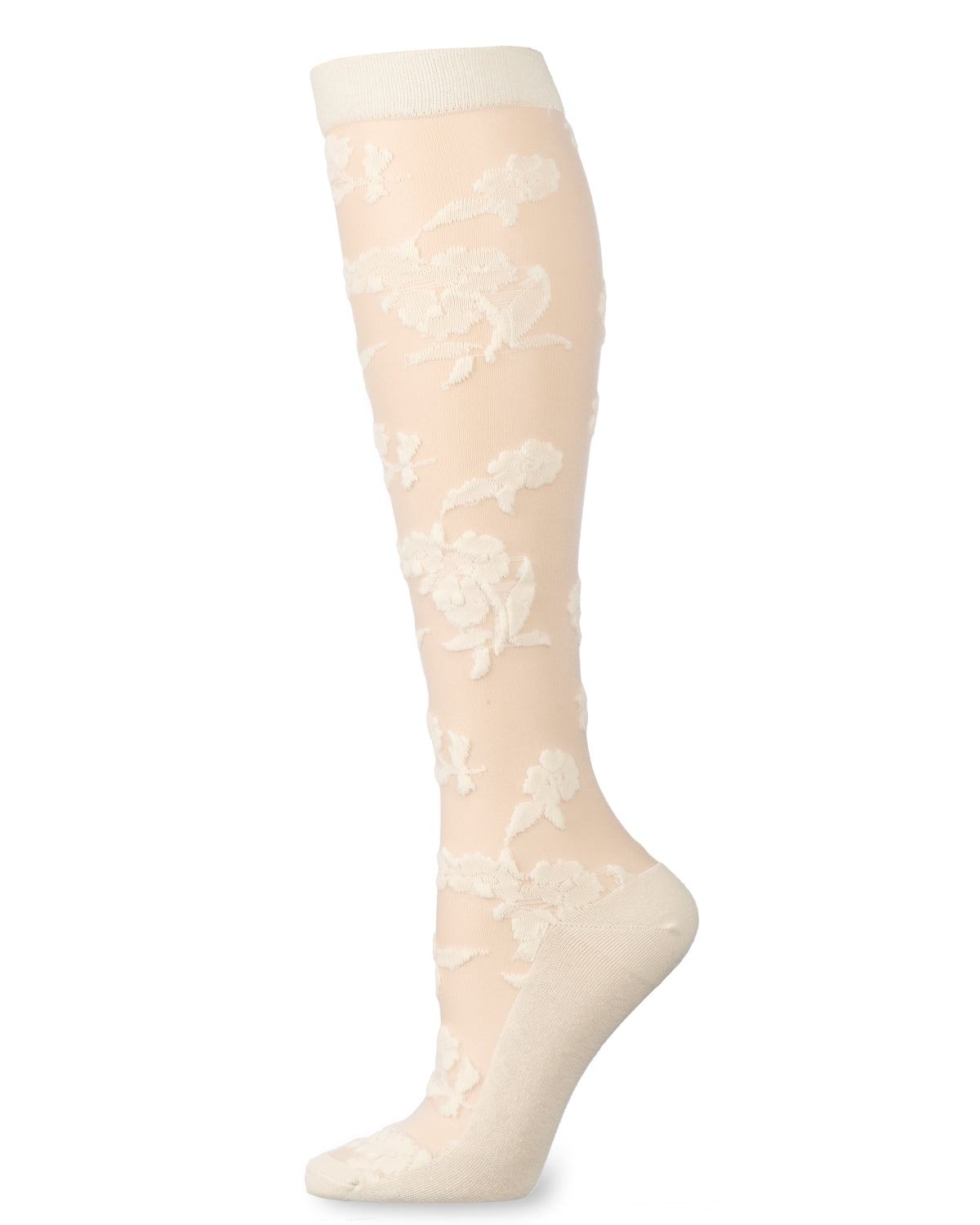 Women's Floral Fantasy Sheer Knee High Socks : Color: Ivory