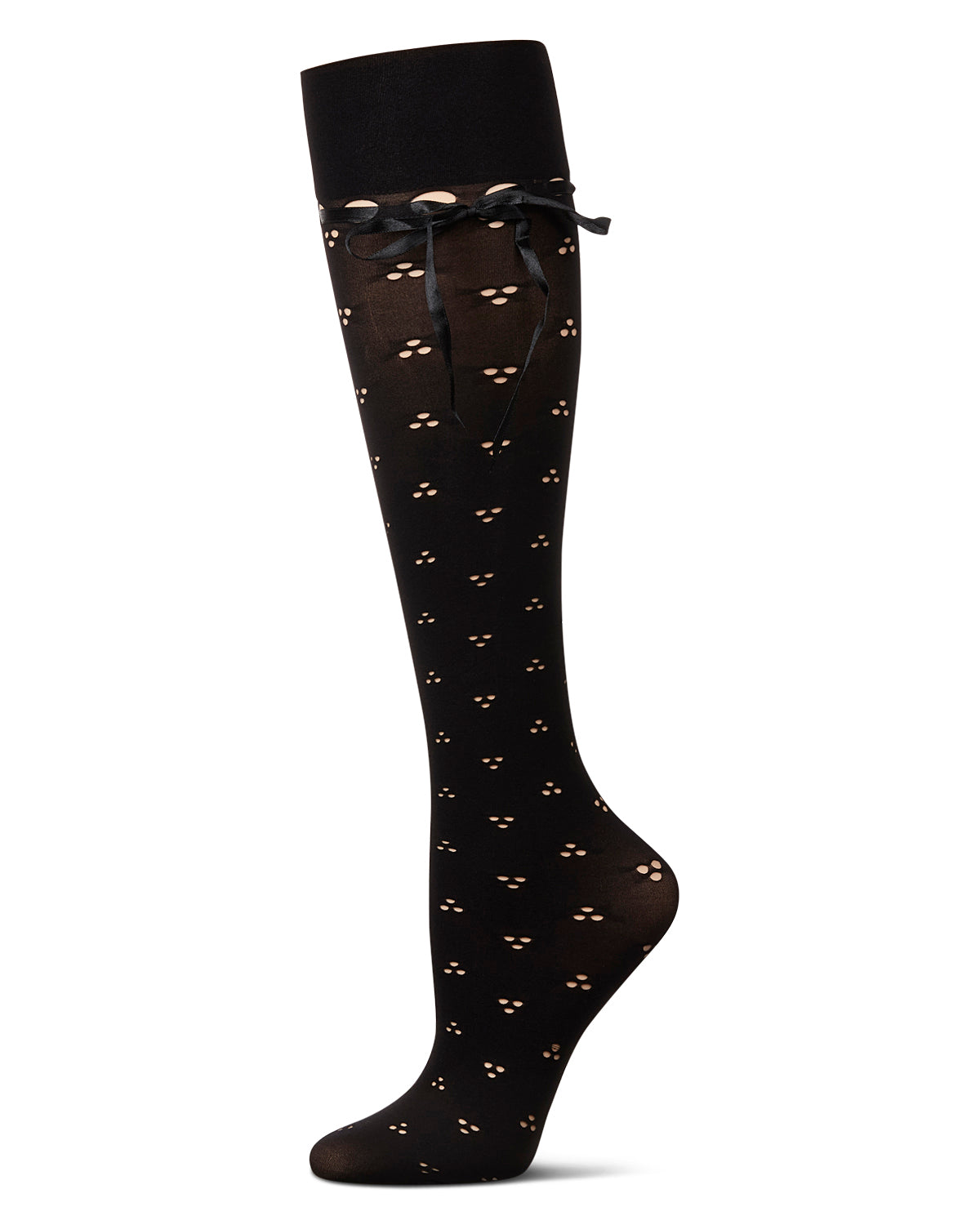 Women's Pointelle Bow Tie Knee High Socks : Color: Black