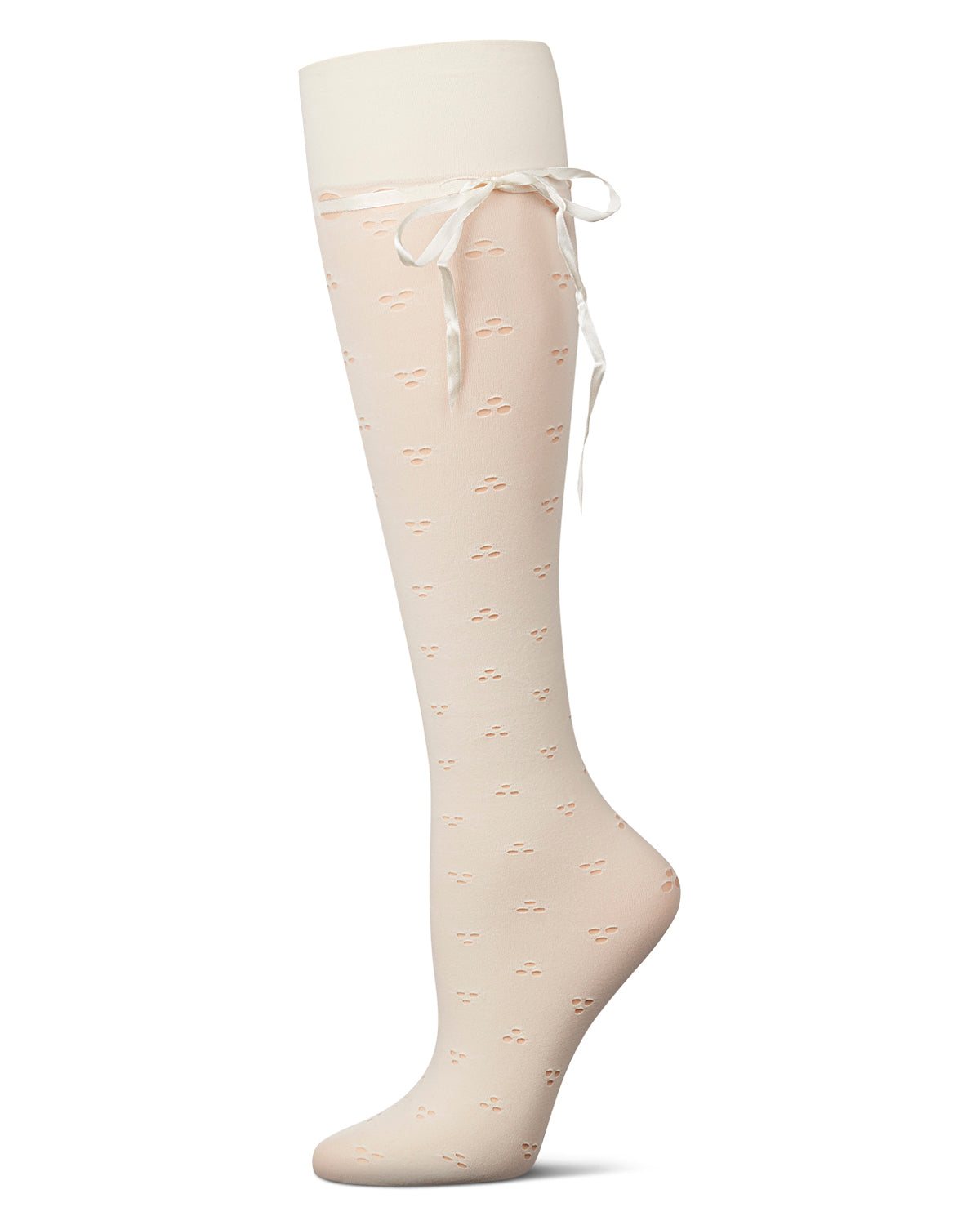 Women's Pointelle Bow Tie Knee High Socks : Color: Ivory