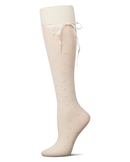 Women's Pointelle Bow Tie Knee High Socks : Color: Ivory