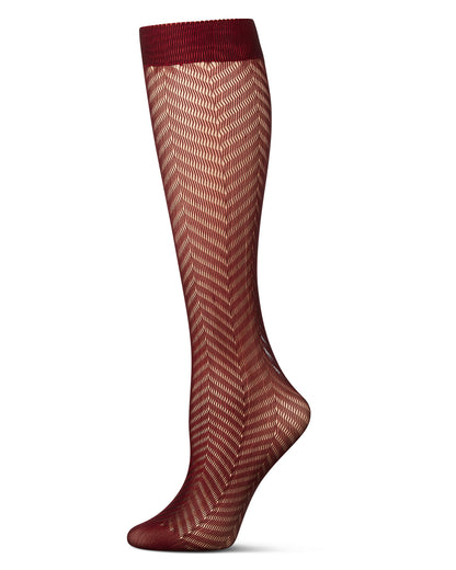 Women's Chevron Net Knee High Socks : Color: Beet Red
