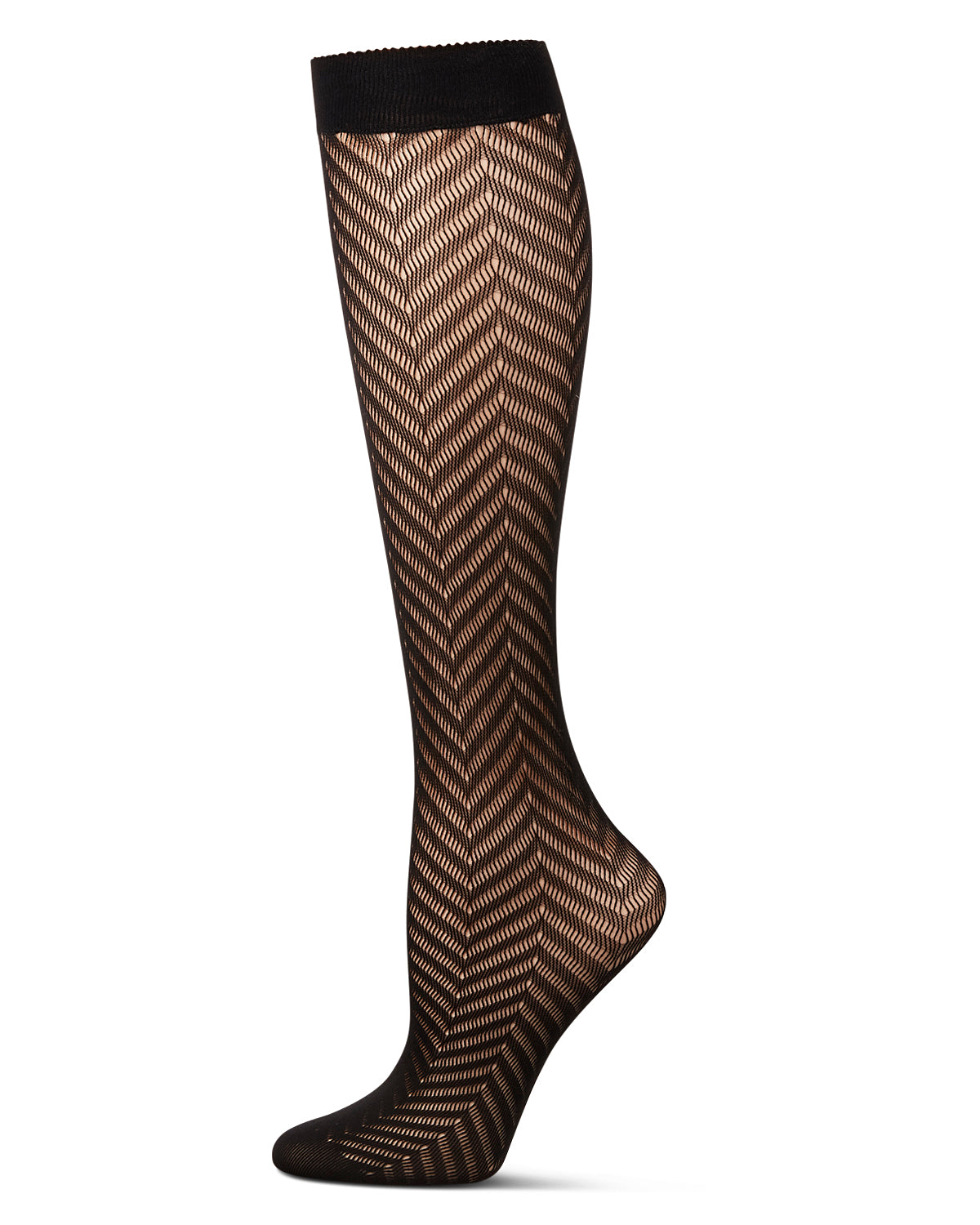 Women's Chevron Net Knee High Socks : Color: Black