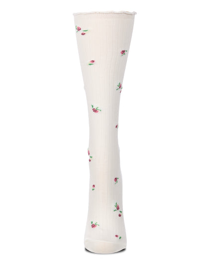 Women's Ditsy Floral Ribbed Cotton-Rich Lettuce-Edge Knee High Sock