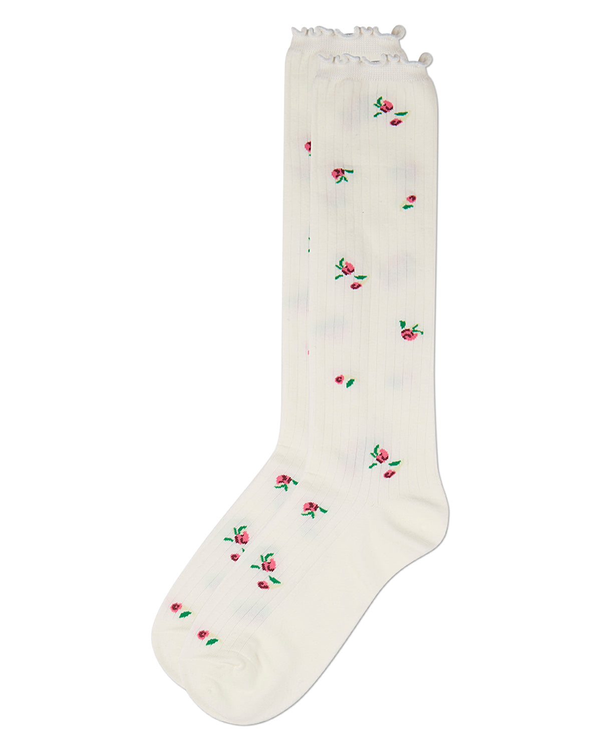 Women's Ditsy Floral Ribbed Cotton-Rich Lettuce-Edge Knee High Sock
