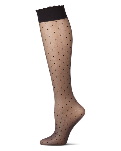 Women's Silky-Sheer Dot-Patterned Ruffle-Edge Knee High