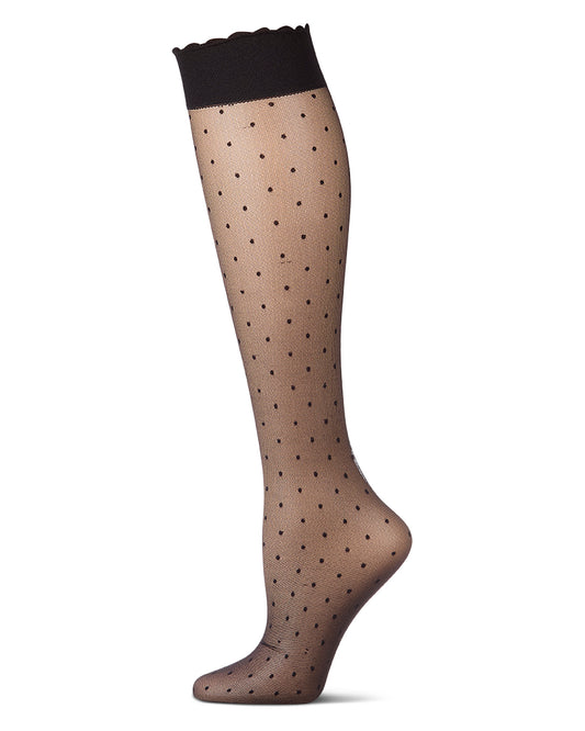 Women's Silky-Sheer Dot-Patterned Ruffle-Edge Knee High
