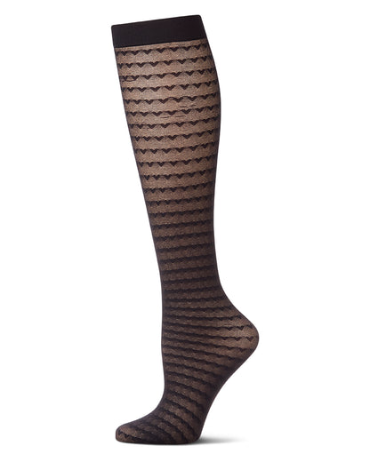 Women's Sheer Mini-Net Heart-Graphic Fashion Knee High