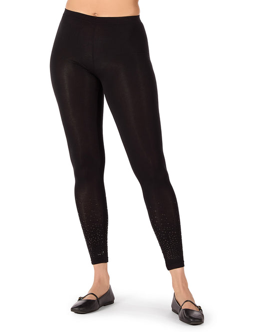 Women's Circle-Dot Applique Rayon-Blend Opaque Ankle-Length Leggings