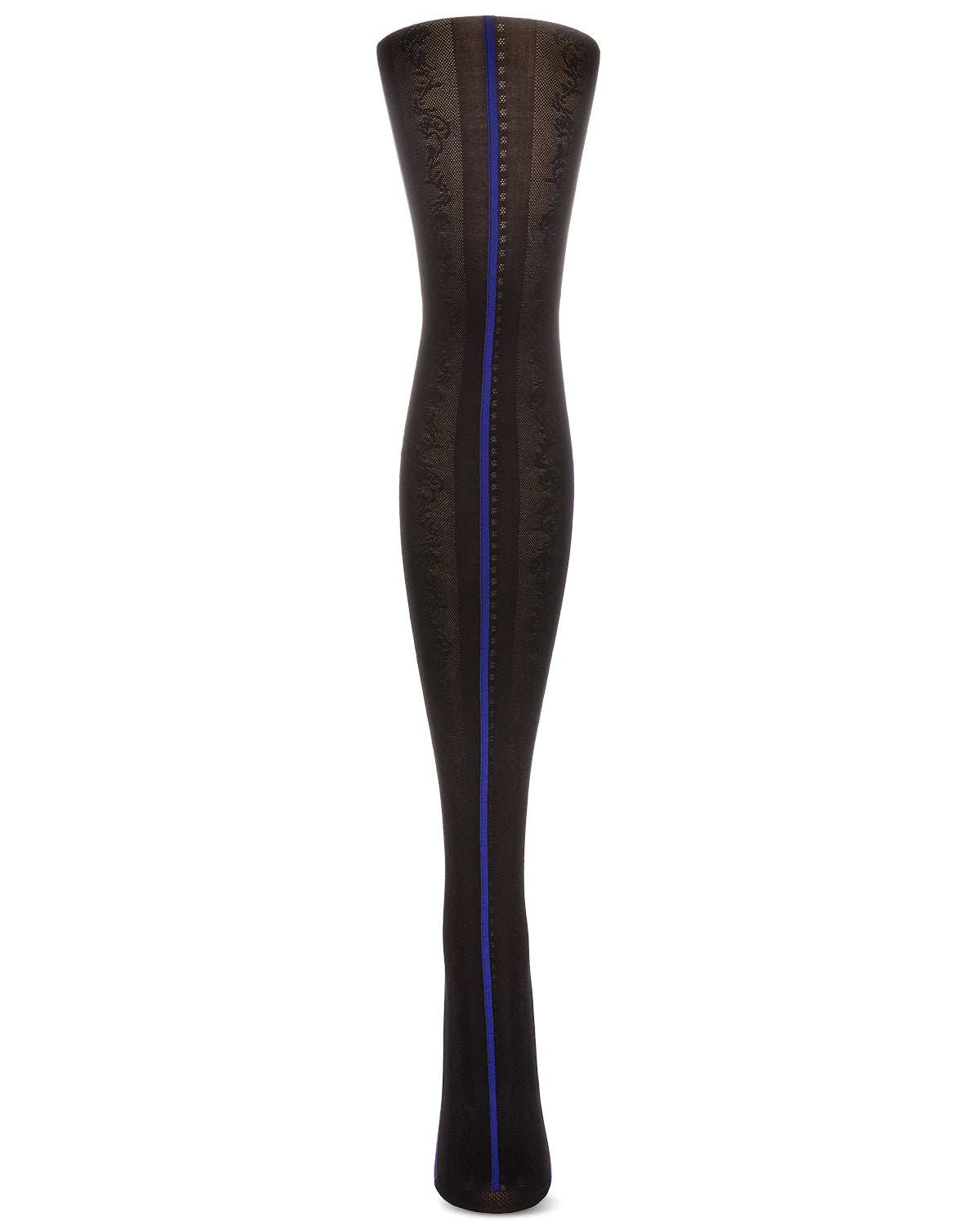 Linear Fashion Cascading Vine Opaque Tights : Color: Persian Blue-Black