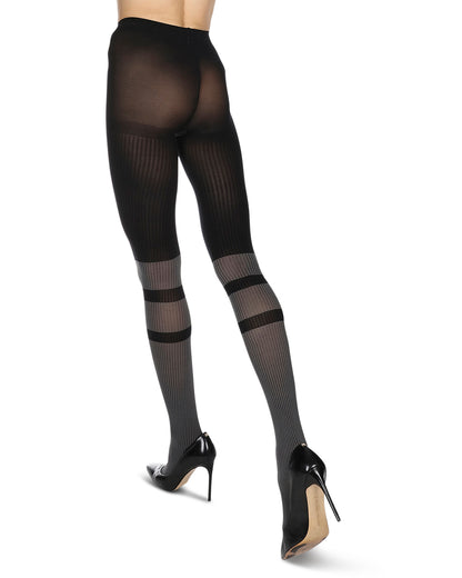 Women's Sportif Rib Nylon Fashion Tights : Color: Clody Skies/Black