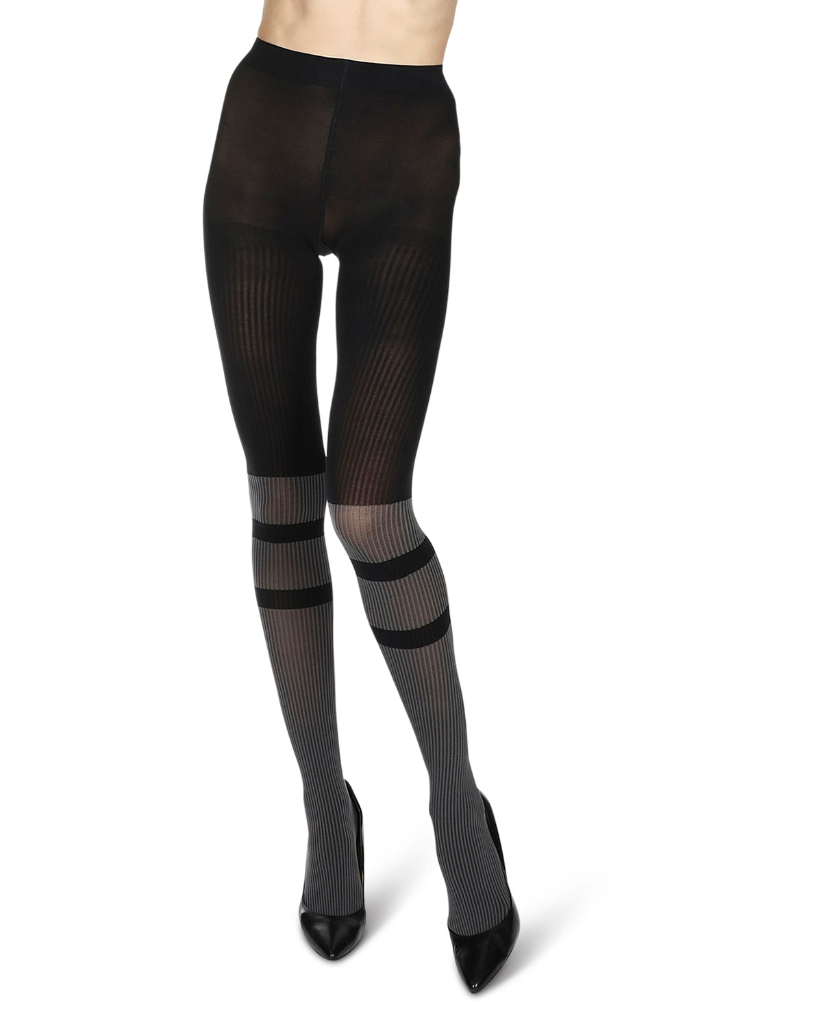 Women's Sportif Rib Nylon Fashion Tights : Color: Clody Skies/Black