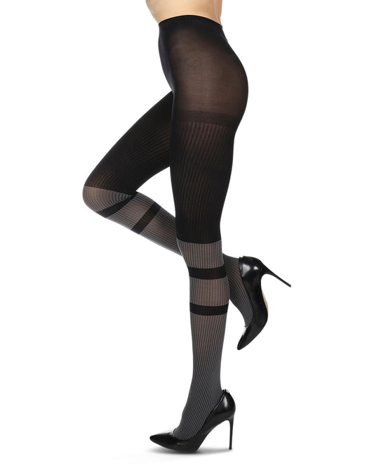 Women's Sportif Rib Nylon Fashion Tights : Color: Clody Skies/Black
