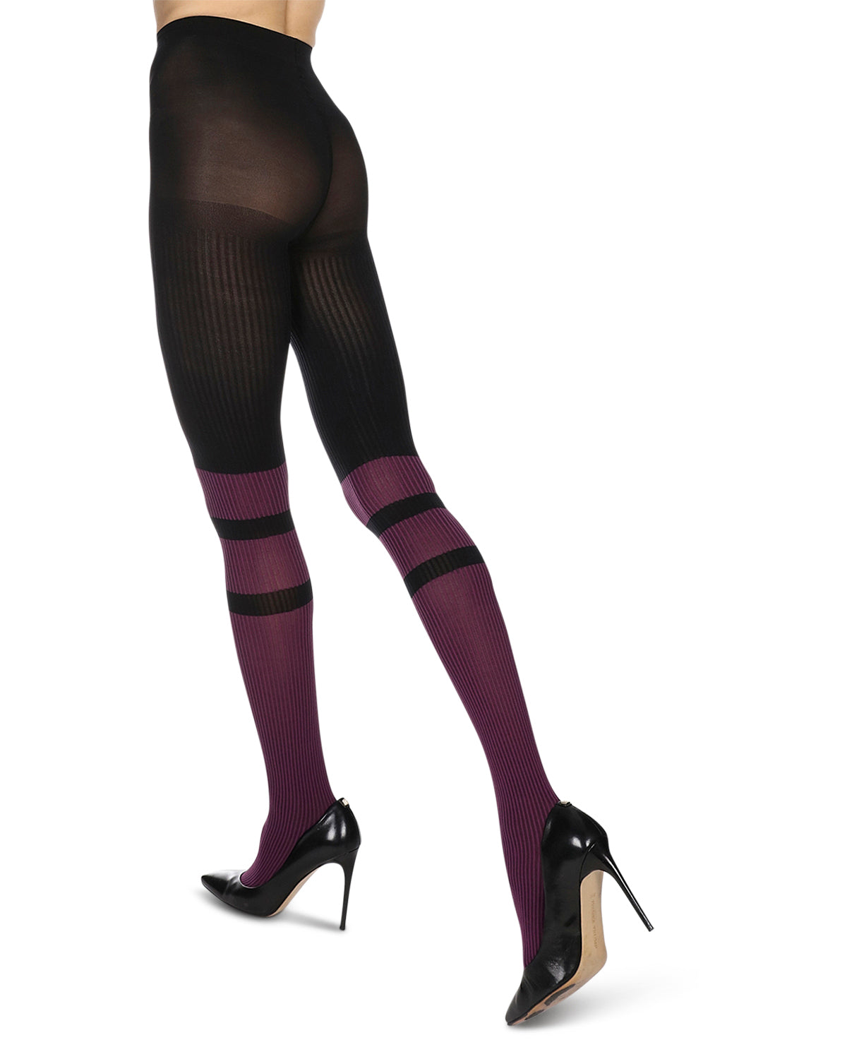 Women's Sportif Rib Nylon Fashion Tights : Color: Magenta black