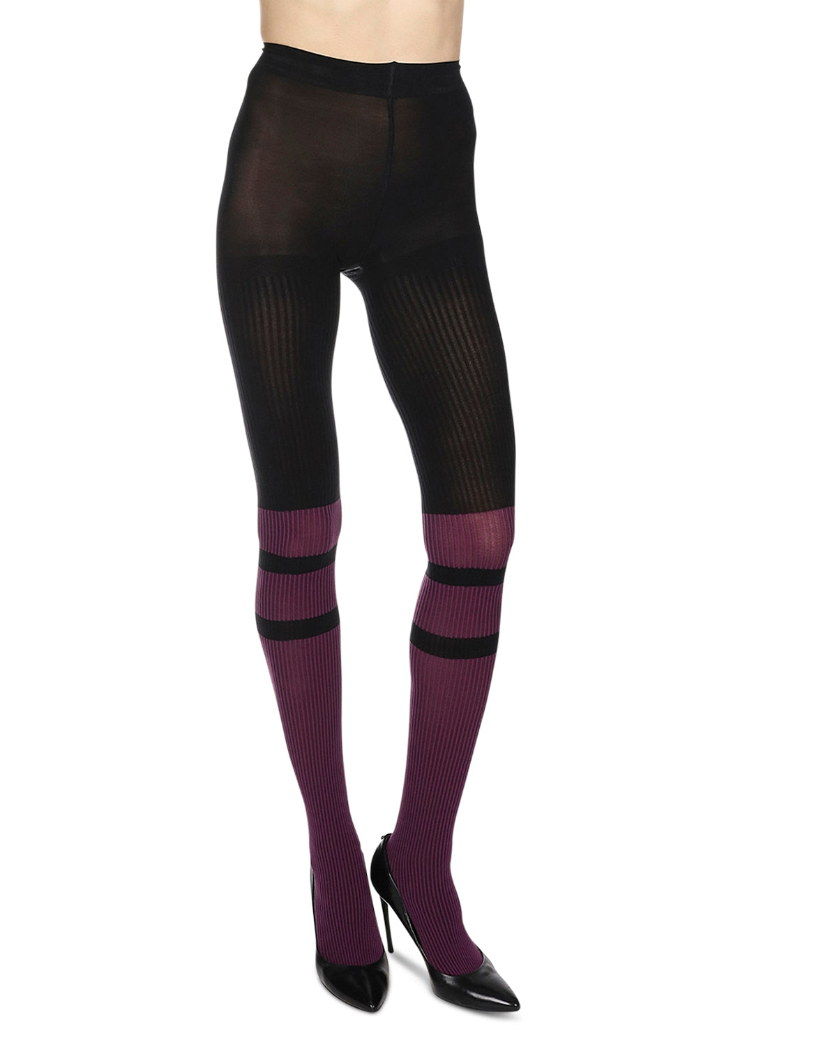 Women's Sportif Rib Nylon Fashion Tights : Color: Magenta Black