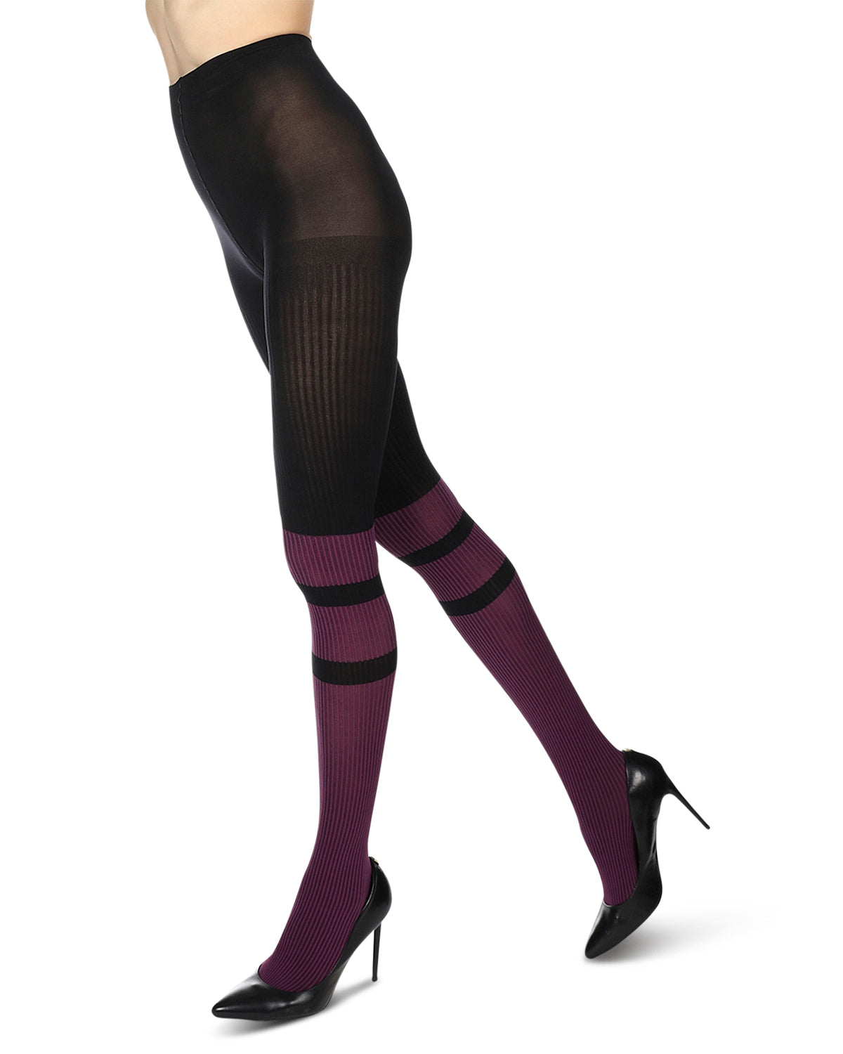 Women's Sportif Rib Nylon Fashion Tights : Color: Magenta Black