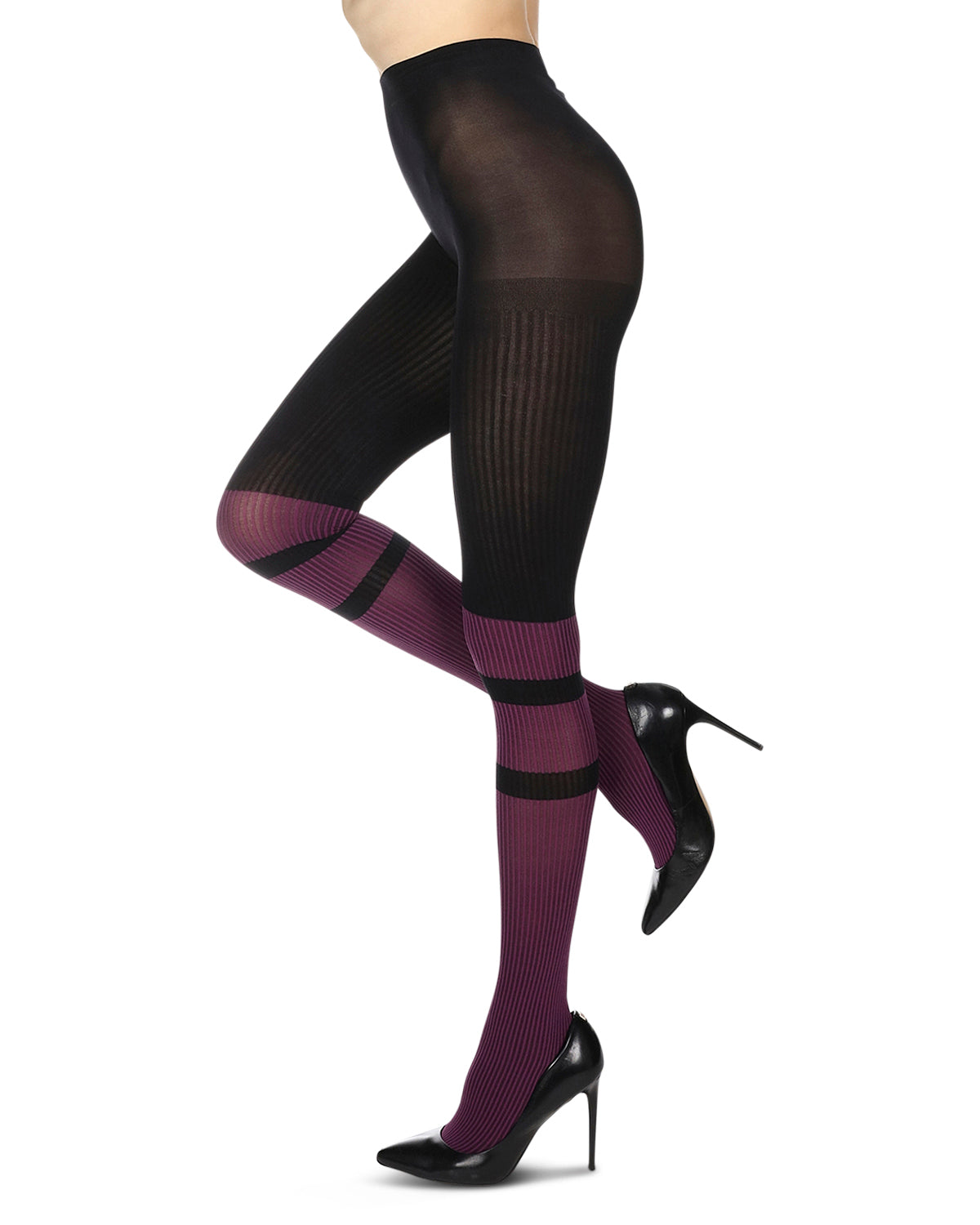 Women's Sportif Rib Nylon Fashion Tights : Color: Magenta/Black