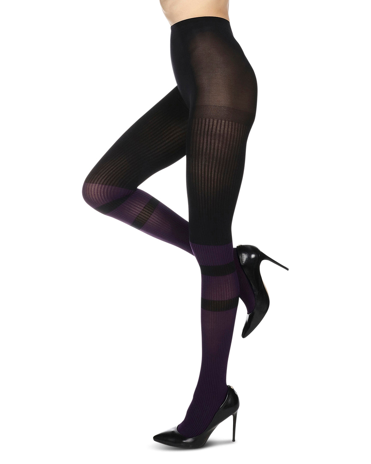 Women's Sportif Rib Nylon Fashion Tights : Color: Plum Perfect/Black