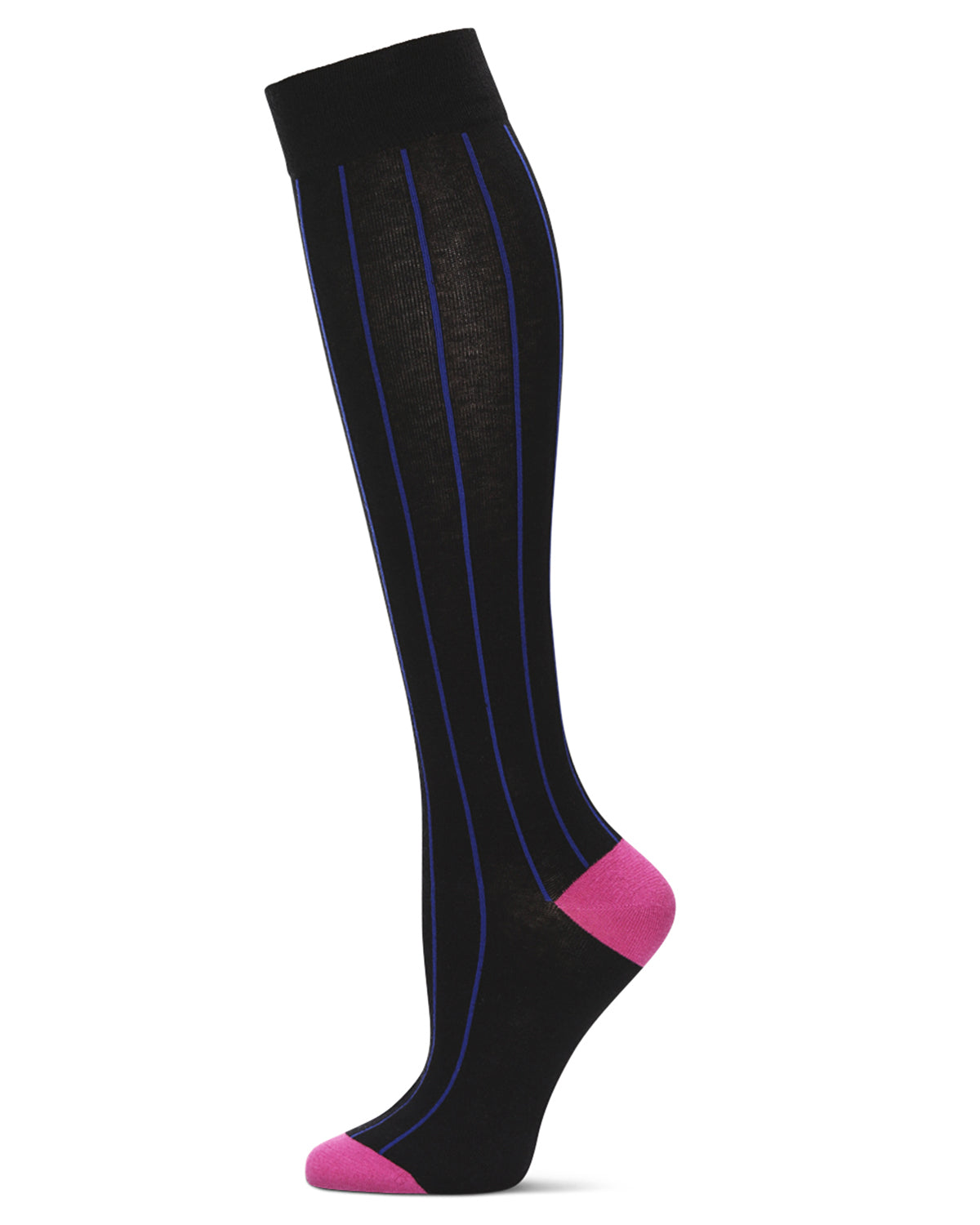 Hot Pinstripe Cotton Blend Knee High Sock : Color: Black
