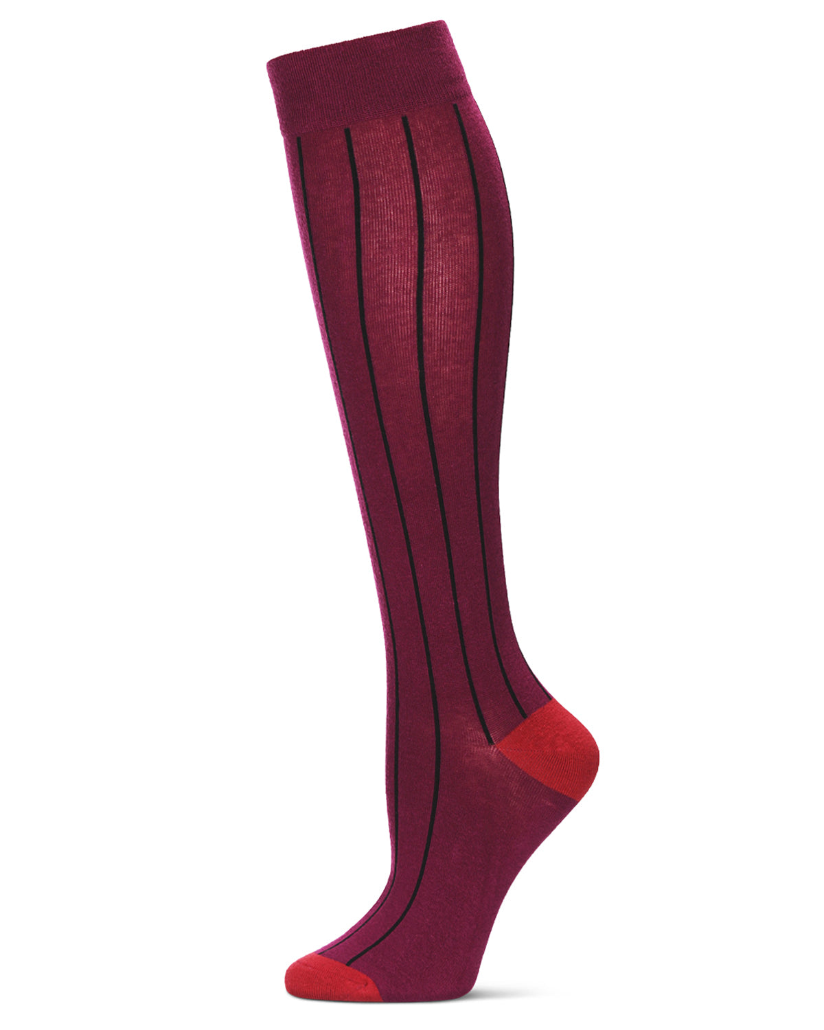 Hot Pinstripe Cotton Blend Knee High Sock : Color: Magenta