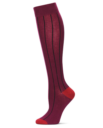 Hot Pinstripe Cotton Blend Knee High Sock : Color: Magenta