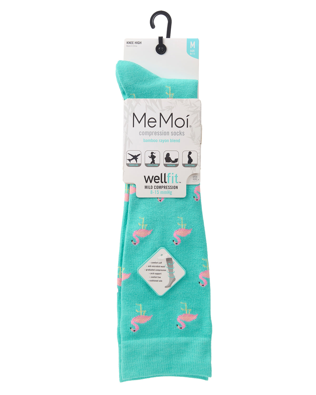 Women's Fancy Flamingo Bamboo Blend 8-15mmHg Graduated Compression Socks : Color: Teal