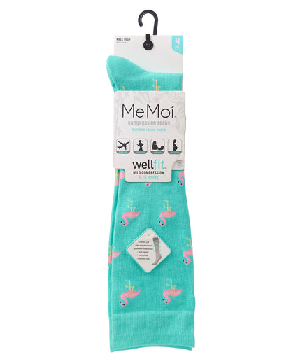 Women's Fancy Flamingo Bamboo Blend 8-15mmHg Graduated Compression Socks : Color: Teal