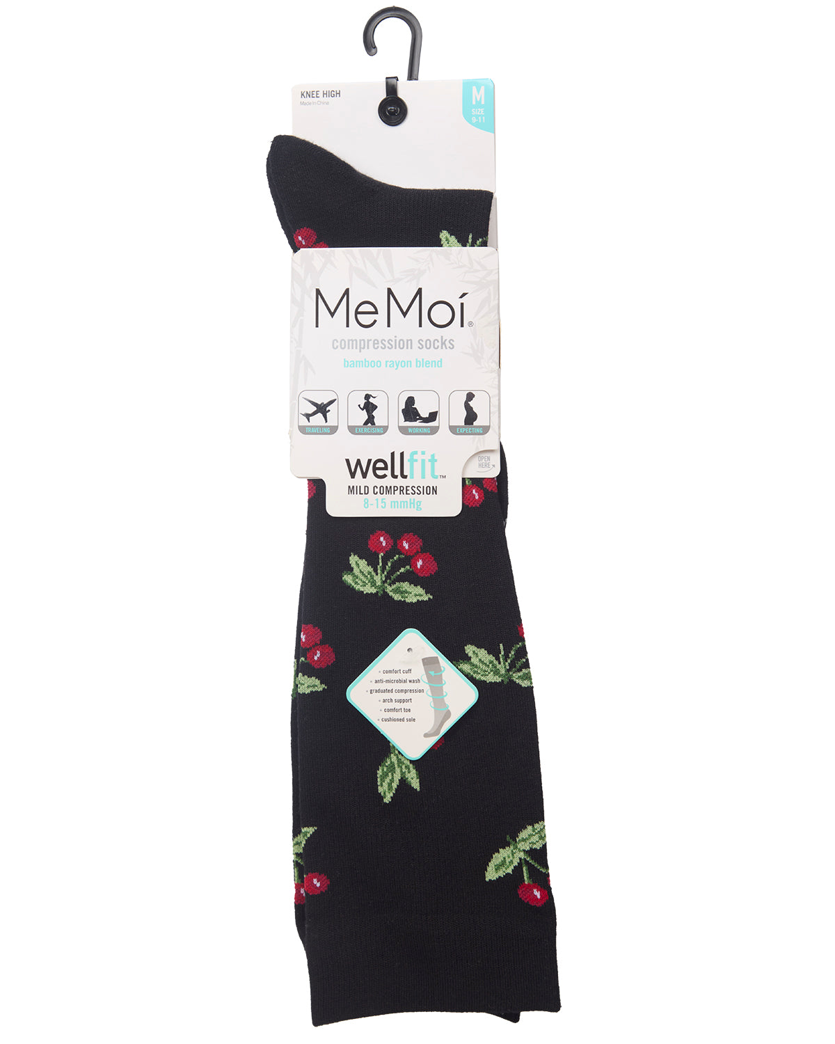 Women's Very Cherry Bamboo Blend 8-15mmHg Graduated Compression Socks : Color: Black