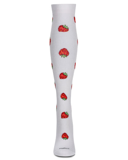 Women's Strawberry Field Bamboo Blend 8-15mmHg Graduated Compression Socks : Color: White