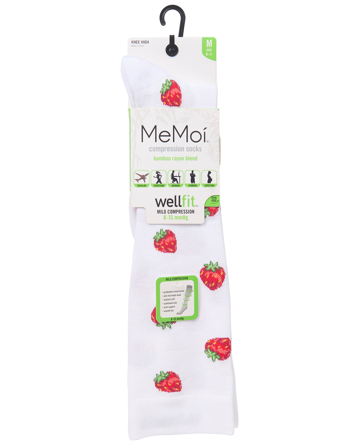 Women's Strawberry Field Bamboo Blend 8-15mmHg Graduated Compression Socks : Color: White