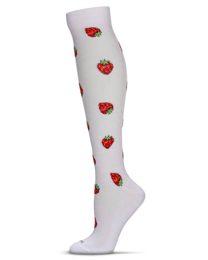 Women's Strawberry Field Bamboo Blend 8-15mmHg Graduated Compression Socks : Color: White