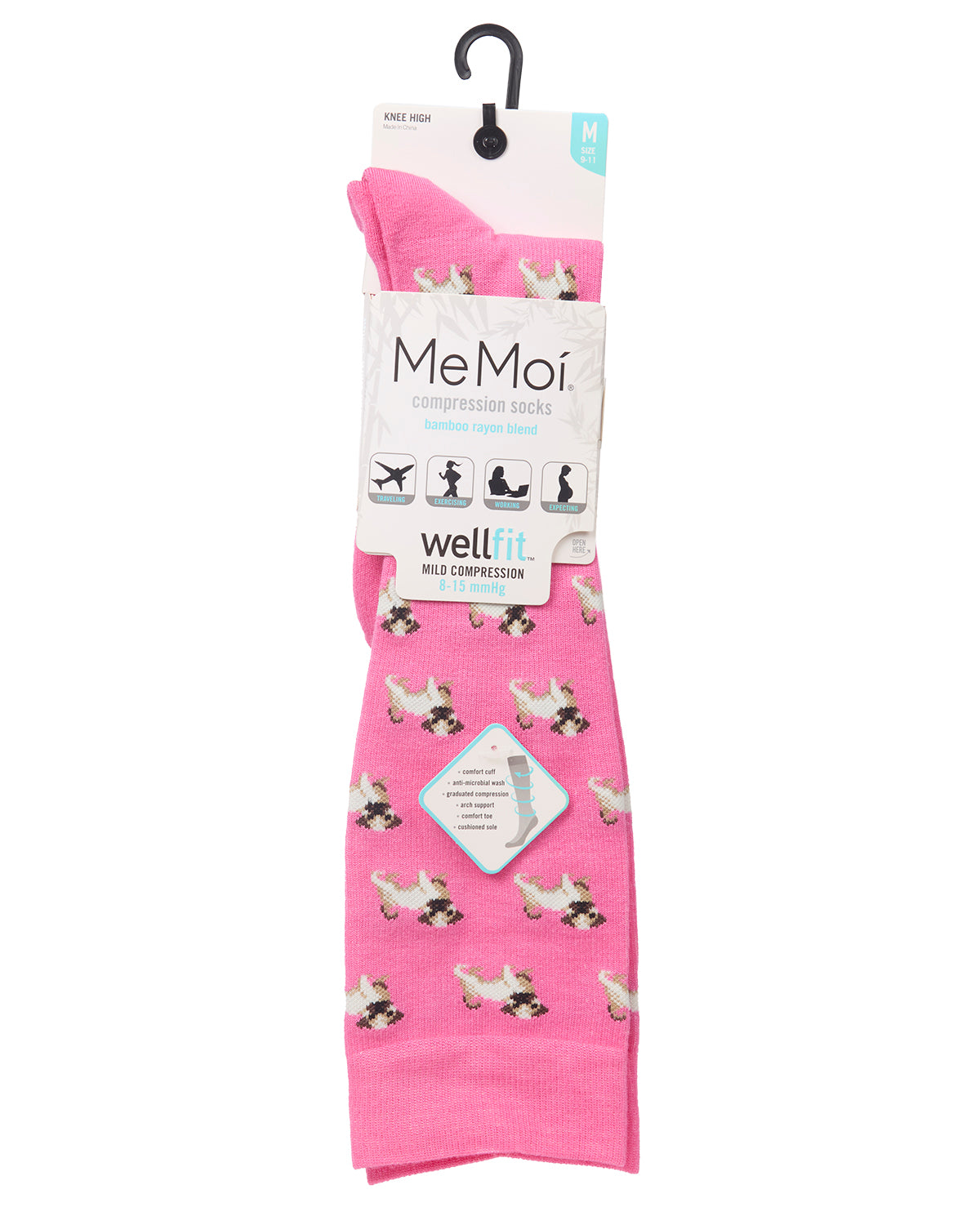 Women's Pretty Pups Bamboo Blend 8-15mmHg Graduated Compression Socks : Color: Pink