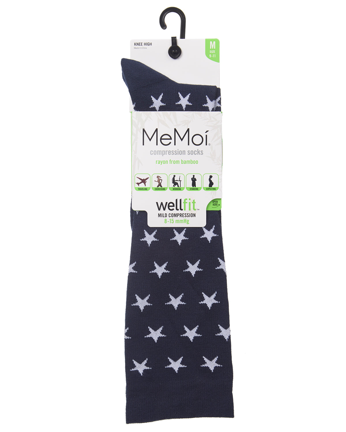 Women's Old Glory Bamboo Blend 8-15mmHg Graduated Compression Socks : Color: Navy