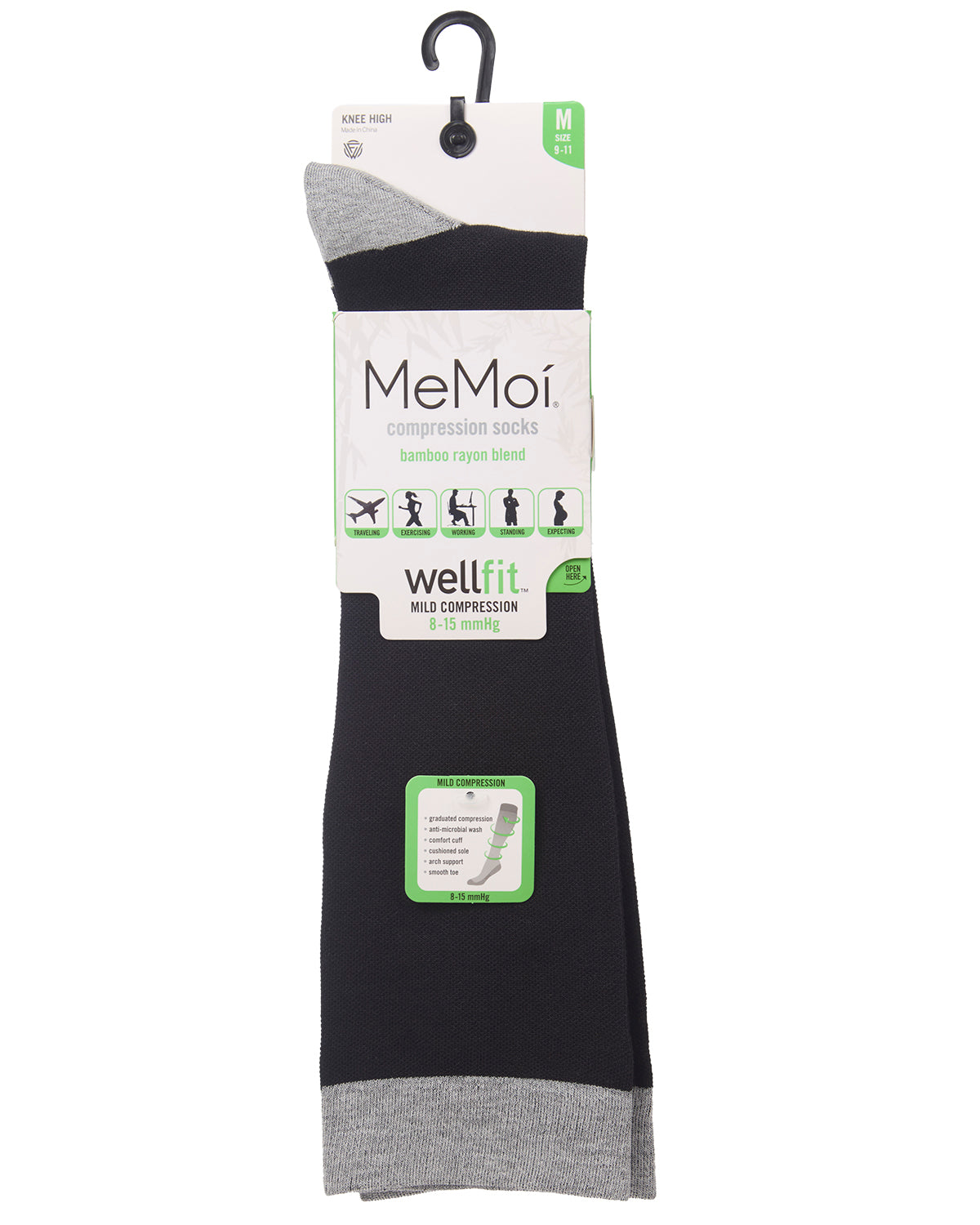 Women's Two-Tone Contrast Bamboo Blend 8-15mmHg Graduated Compression Socks : Color: Black