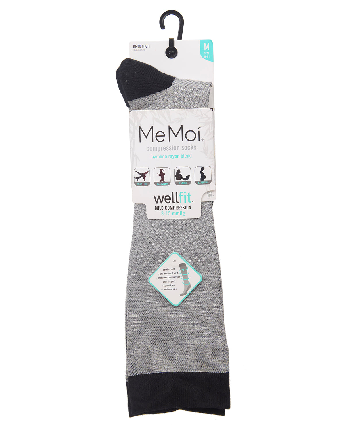 Women's Two-Tone Contrast Bamboo Blend 8-15mmHg Graduated Compression Socks : Color: MedGrayHeather