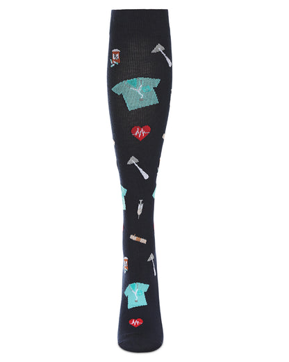 Women's Medical Themed Bamboo Blend 8-15 MMHG Graduated Compression Socks : Color: Navy