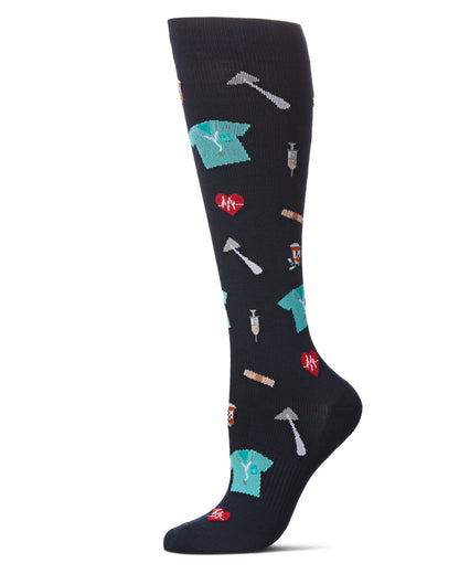Women's Medical Themed Bamboo Blend 8-15 MMHG Graduated Compression Socks : Color: Navy
