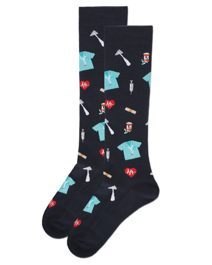 Women's Medical Themed Bamboo Blend 8-15 MMHG Graduated Compression Socks : Color: Navy